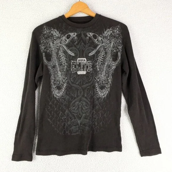 MMA Elite Sweater Mens Small Black White Graphic Snakes Waffle Knit Retro Y2K